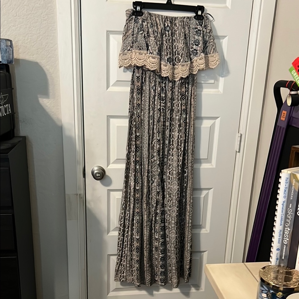 Bohemian Maxi Skirt with Lace Trim